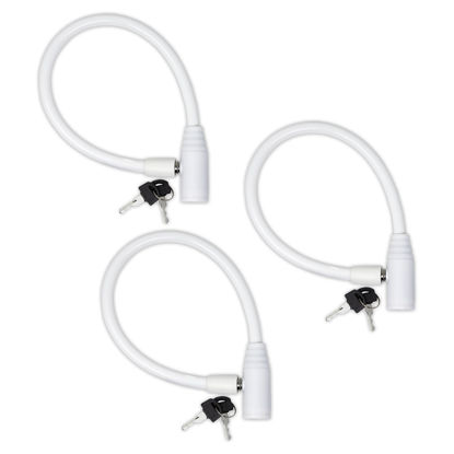 Picture of Urban August Child-Proof Refrigerator Lock with Keys - Cable Lock for French Door Fridge, Bike, Stroller, & Helmet - Cabinet Lock for Kids & Adults (Regular, White, 3 Pack Keyed Alike)