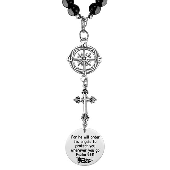 Picture of Cross Car Charm, for He Will Order His Angels to Protect You Wherever You Will Go, Rear View Mirror Car Charm, Psalm 91:11, Bible Verse, Religious Gifts for Women