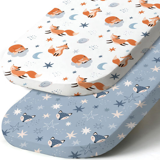 Picture of Stretch Fitted Bassinet Sheet Set BROLEX 2 Pack Cradle Sheets for Bassinet Pad/Mattress,Unisex Boys Girls,Ultra Soft,Starry Fox