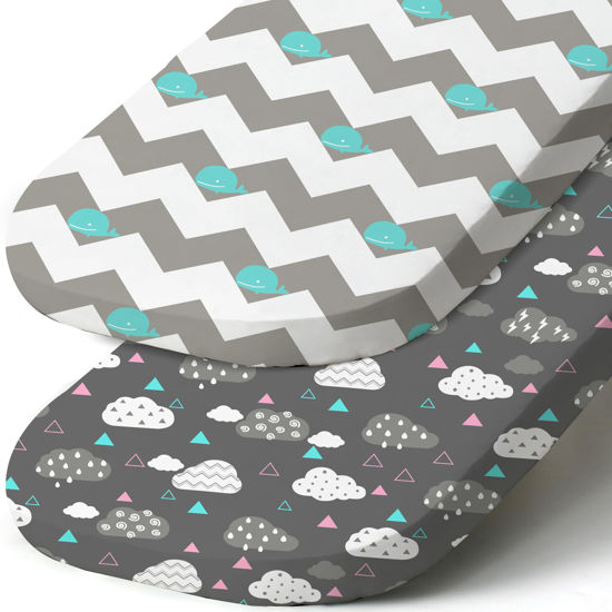 Picture of Stretch Fitted Bassinet Sheet Set BROLEX 2 Pack Cradle Sheets for Bassinet Pad/Mattress,Unisex Boys Girls,Ultra Soft,Whale Cloud