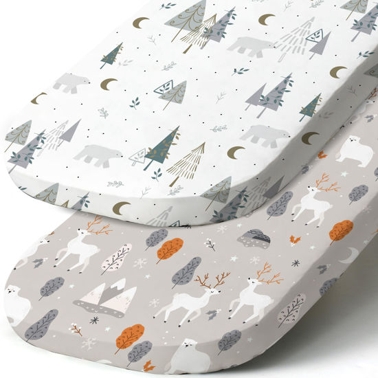 Picture of Stretch Fitted Bassinet Sheet Set BROLEX 2 Pack Cradle Sheets for Bassinet Pad/Mattress,Unisex Boys Girls,Ultra Soft,Snowy Forest