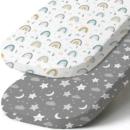 Picture of Stretch Fitted Bassinet Sheet Set BROLEX 2 Pack Cradle Sheets for Bassinet Pad/Mattress,Unisex Boys Girls,Ultra Soft,Rainbow Stars