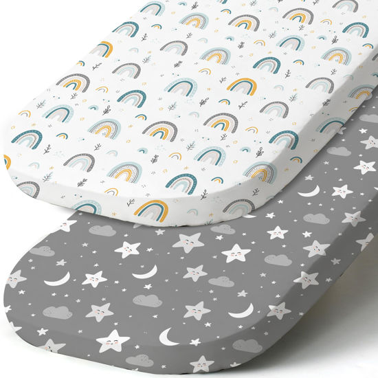 Picture of Stretch Fitted Bassinet Sheet Set BROLEX 2 Pack Cradle Sheets for Bassinet Pad/Mattress,Unisex Boys Girls,Ultra Soft,Rainbow Stars