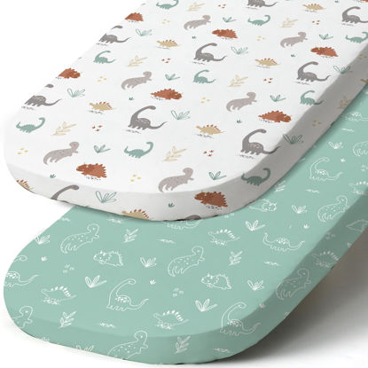 Picture of Stretch Fitted Bassinet Sheet Set BROLEX 2 Pack Cradle Sheets for Bassinet Pad/Mattress,Unisex Boys Girls,Ultra Soft,Cute Dinosaurs