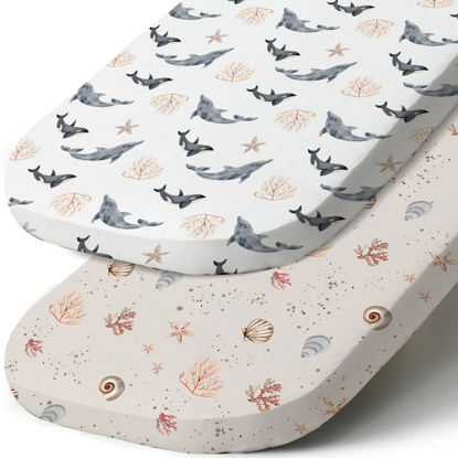 Picture of Stretch Fitted Bassinet Sheet Set BROLEX 2 Pack Cradle Sheets for Bassinet Pad/Mattress,Unisex Boys Girls,Ultra Soft,Dolphins Shells