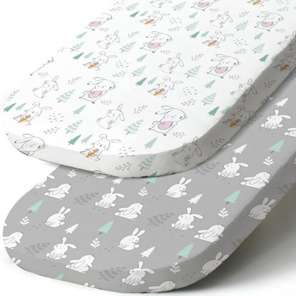 Picture of Stretch Fitted Bassinet Sheet Set BROLEX 2 Pack Cradle Sheets for Bassinet Pad/Mattress,Unisex Boys Girls,Ultra Soft,Pink-Bellied Rabbit