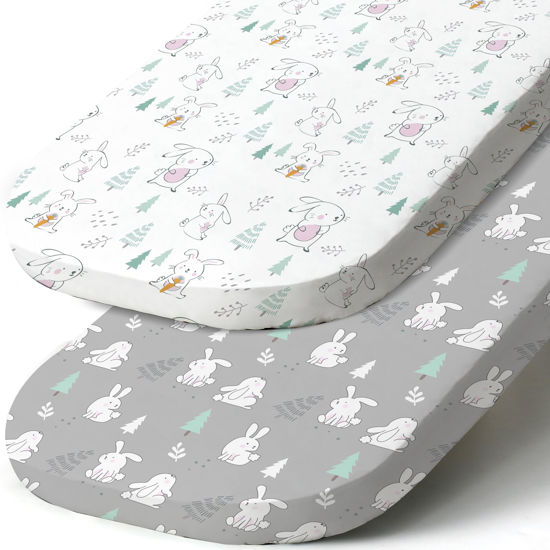 Picture of Stretch Fitted Bassinet Sheet Set BROLEX 2 Pack Cradle Sheets for Bassinet Pad/Mattress,Unisex Boys Girls,Ultra Soft,Pink-Bellied Rabbit