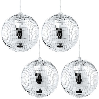 Picture of Suwimut 4 Pack Mirror Disco Ball, 6 Inch Cool and Fun Silver Hanging Party Disco Ball with Attached String for a Party or Dj Light Effect, Party Decorations, Home Decorations, Stage Props