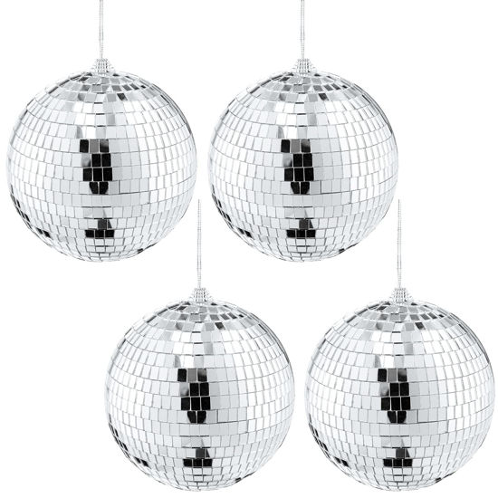 Picture of Suwimut 4 Pack Mirror Disco Ball, 6 Inch Cool and Fun Silver Hanging Party Disco Ball with Attached String for a Party or Dj Light Effect, Party Decorations, Home Decorations, Stage Props