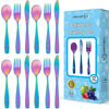 Picture of 12 Piece Stainless Steel Kids Silverware Set - Child and Toddler Safe Flatware - Kids Utensil Set - Metal Kids Cutlery Set Includes 4 Small Kids Spoons, 4 Forks & 4 Knives - UV Rainbow