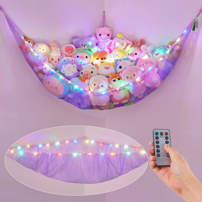 Picture of Basumee Stuffed Animals Net or Hammock with LED Light Hanging Toy Net Hammock for Stuffed Animals Storage Stuff Animals Hammocks for Nursery Kids Room with Remote Control, 8 Kinds of Lights(Pack of 1)