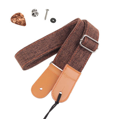 Picture of HOT SEAL Linen Style Adjustable Genuine Uke Leather Metal Hook Ukulele Strap Strong Back Straps (Linen Dark Brown)