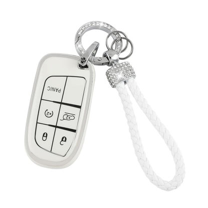 Picture of UHONSN for Jeep Key Fob Cover Keycover Soft TPU Keys Shells Keychain Full Covers Protector Case Cute White Compatible with Jeep Grand Cherokee Compass Renegade Dodge Challenger Charger Durango Journey