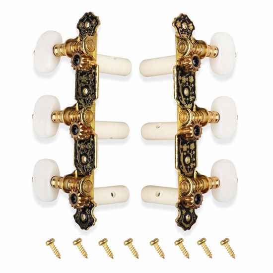 Picture of Mr.Power Guitar Tuners Machine Heads 3+3 Set Tuning Keys String Pegs for Classical Guitar (Short Black, White Button)