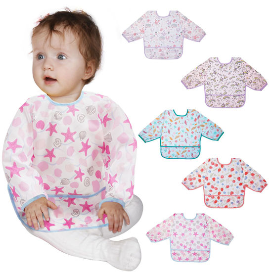 Picture of Lictin Baby Bibs for Boys Girls - Long Sleeve Bib, Waterproof Toddler Bibs, 0-24 Months Neutral Baby Smock for Eating (PINK)