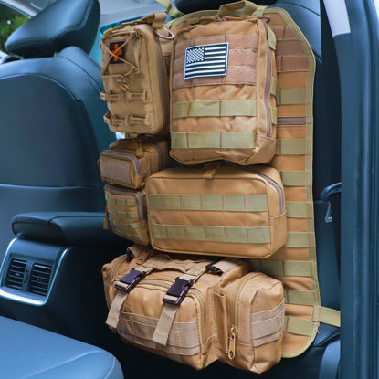 Picture of Universal Tactical Car Seat Back Organizer Bag Tactical Molle Vehicle Organizers Panel Vehicle Protector Organizers with 5 Detachable Pouches for Car Truck Ford Jeep (Upgraded-A-Khaki)