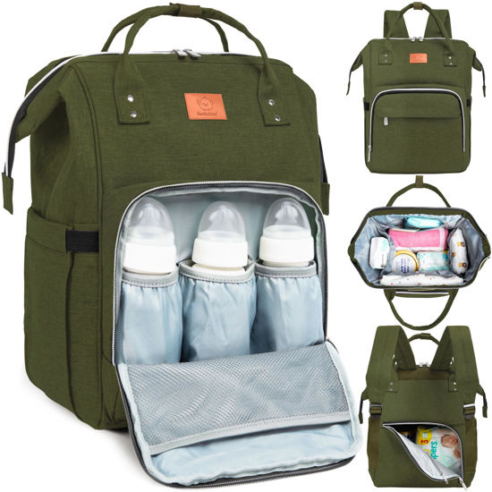 Picture of KeaBabies Baby Diaper Bag Backpack - Baby Bag for Boys, Girls, Waterproof Multi Function Baby Backpack, Large Diaper Bags for Baby Girl, Baby Boy, Travel Diaper Bag with Changing Pad(Dark Olive)