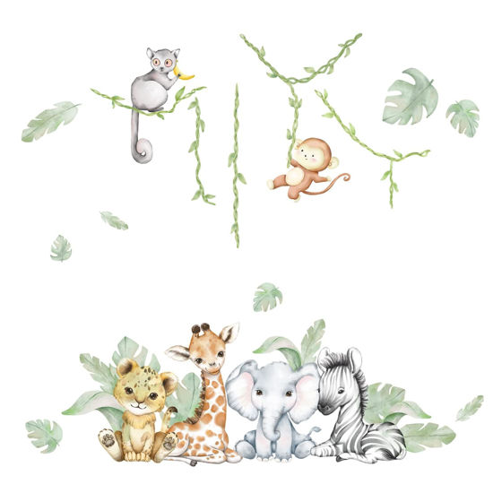Picture of 59.05x53.14 Inch Woodland Animals Wall Decals Wall Tree Decals Forest Animal Wall Decal Elephant Zebra Monkey Giraffe Nursery Decor for Home Baby Room Decorations Boys Girls Bedroom Art