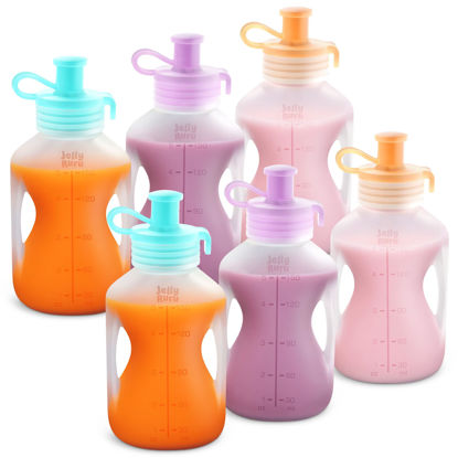 Picture of Jelly Ruru Silicone Reusable Baby Food Pouches with Straws, Leakproof Refillable Squeeze Pouches, Dishwasher, Freezer, Microwave Safe, Baby Food Storage for Homemade Puree, Yogurt, 5oz