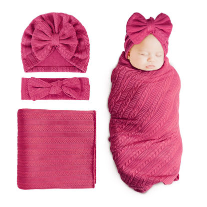 Picture of DRESHOW BQUBO Newborn Receiving Blanket Toddler Warm for Girls with Bow Hat and Bow Headband Shower Gift