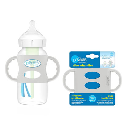 Picture of Dr. Brown's Milestones 100% Silicone Baby Bottle Handles, Wide-Neck, Removable Easy-Grip Transitional Sippy Cup Handles, Gray, 4m+, 1 Pack
