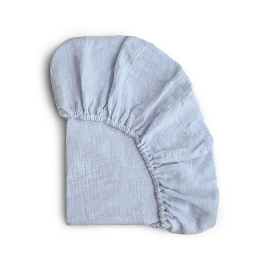 Picture of mushie Extra Soft Muslin Fitted Mini Crib Sheet | 24"x 38" (Baby Blue)