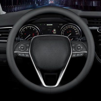 Picture of LKWLIKEI Nappa Premium Leather car Steering Wheel Cover, Non-Slip, Breathable, Universal 15 inches, Black.