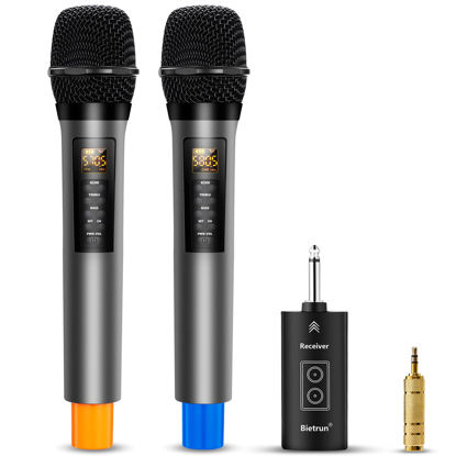 Picture of Bietrun Wireless Microphones with Echo,Treble,Bass&Bluetooth,160FT Range,Portable UHF Handheld Karaoke Dynamic Microphone System with Rechargeable Receiver for Karaoke,Singing,Amp,PA System,DJ,Stage