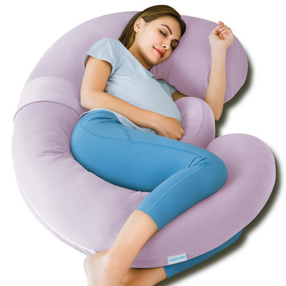 Picture of QUEEN ROSE Cooling Pregnancy Pillows,E Shaped Full Body Pillow for Sleeping, with Pregnancy Wedge Pillow for Belly Support, 60 Inch Maternity Pillow for Side Sleeper, Cooling Rayon Cover, Purple