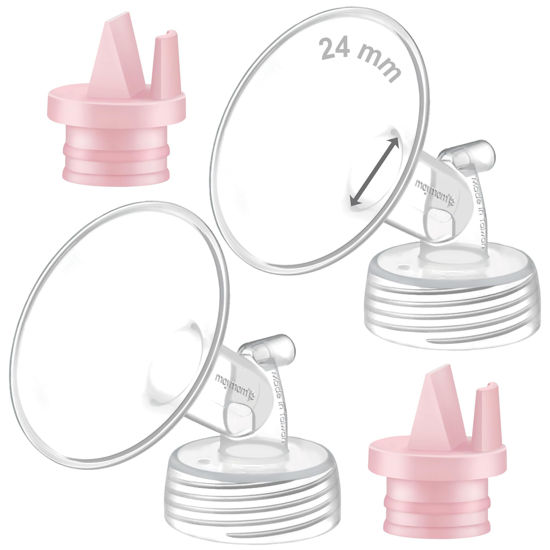 Picture of Maymom Pump Part Compatible with Spectra/Ameda Luna Pumps, Syngery Gold; Incl Wide Mouth Flange 24 mm 2nd Gen. Pink Valve; Not Original Spectra Flange; Replaces Spectra S1 S2, Plus Shield, Accessories