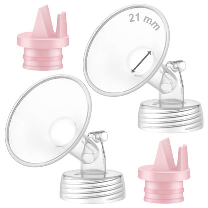 Picture of Maymom Pump Part Compatible with Spectra/Ameda Luna Pumps, Syngery Gold; Incl Wide Mouth Flange 21 mm 2nd Gen. Pink Valve; Not Original Spectra Flange; Replaces Spectra S1 S2, Plus Shield, Accessories