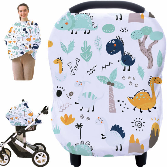 Picture of Multi-use Carseat Canopy Cover - Breathable Breastfeeding Covers, Car Seat Covers for Babies, Stroller Canopy Cover (Cute Dinosaur)