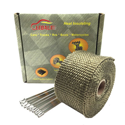 Picture of LEDAUT Heat Shield Insulation with Ties for Pipe 16' Roll Titanium Motorcycle Exhaust Tape Thermal Protection