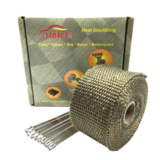 Picture of LEDAUT Heat Shield Insulation with Ties for Pipe 16' Roll Titanium Motorcycle Exhaust Tape Thermal Protection