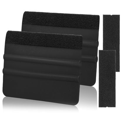 Picture of AMZDEPOT Squeegee for Vinyl, 2 Pcs Vinyl Squeegee with Extra 2 Felt Replacements, 4 Inch Vinyl Wrap Tools for Car Wrap, Craft Sign Making, DIY Crafting, Window, Black