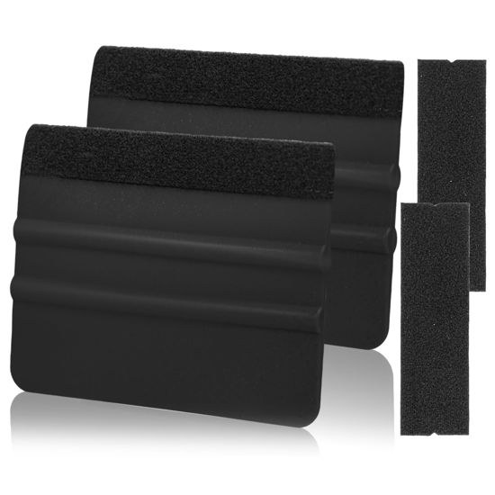 Picture of AMZDEPOT Squeegee for Vinyl, 2 Pcs Vinyl Squeegee with Extra 2 Felt Replacements, 4 Inch Vinyl Wrap Tools for Car Wrap, Craft Sign Making, DIY Crafting, Window, Black