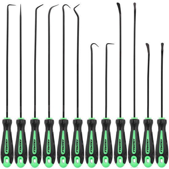 Picture of FTIHTRY 12-Piece Pick and Hook Tools Set, Pick Tool Set Car Auto Oil Seal/O-Ring Seal Gasket Pick Hooks Puller Remove, Long and Mini Pick Tool Set