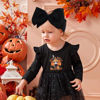 Picture of YanJie Halloween Baby Headbands Cheer Bows, Orange Black Hair Bow Baby Girl Elastic Nylon Bows Halloween Headbands Gifts for Baby Newborn Todder Infant