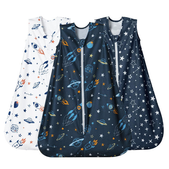 Picture of david's kids 3 Pack Micro Fleece Baby Sleep Sack 0-6 Months, Soft Baby Wearable Blankets with 2-Way Zipper, Comfy Sleeping Bags for Infant Newborn Boys Girls Neutral, Small Size, Space