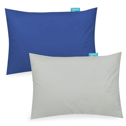 Picture of Biloban Organic Cotton Toddler Pillowcase 2 Pack, (Pillowcase Only) Kids Pillowcase for Sleeping Fit Pillow Sized 13"x 18" or 14"x19", Envelope Travel Pillowcase for Girl Boy, Gray&Navy Blue