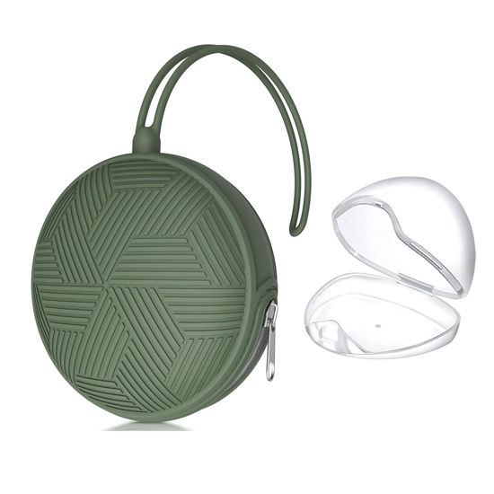 Picture of Smlpuame Pacifier Holder Case,BPA Free Portable Pacifier Storage Container,Silicone Baby Pacifier Cover Pouch for Diaper Bag Stroller,Travel Outdoor Activities,Easy to Clean(Army Green)
