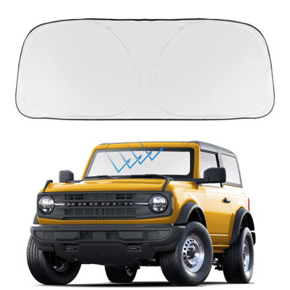 Picture of Front Windshield Sun Shade Foldable Sunshade Protector Custom Fit Ford Bronco 2021 2022 2023 (Not for Bronco Sport) Accessories 2023 Upgrade