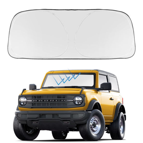 Picture of Front Windshield Sun Shade Foldable Sunshade Protector Custom Fit Ford Bronco 2021 2022 2023 (Not for Bronco Sport) Accessories 2023 Upgrade