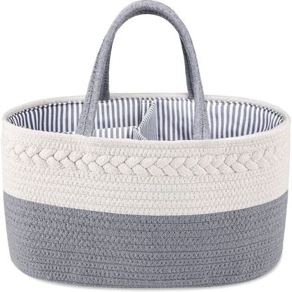 Picture of ABenkle Baby Diaper Caddy, Nursery Storage Bin and Car Organizer for Diapers Wipes, Cotton Rope Basket Changing Table Caddy