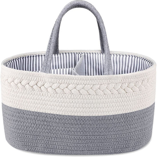 Picture of ABenkle Baby Diaper Caddy, Nursery Storage Bin and Car Organizer for Diapers Wipes, Cotton Rope Basket Changing Table Caddy