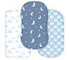 Picture of Cambria Baby 100% Organic Cotton Jersey Fitted Bassinet Sheets for Boy. 3 Pk Adapts to Oval, Hourglass & Rectangle Shaped Bassinet Pads. Fits Halo, Snoo, Graco, and Most other Standard Size Bassinets.