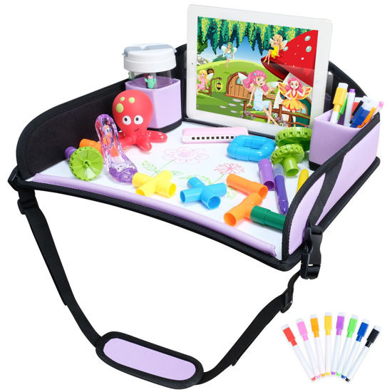 Picture of COOLBEBE Kids Travel Tray for Toddler Car Seat, Travel Tray for Airplane, Toddler Car Seat Lap Tray, Carseat Table Tray for Kids Travel Activities (Purple)