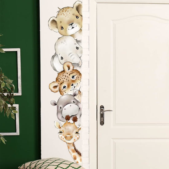 Picture of 51.18x10.94 Inch Watercolor Jungle Animal Wall Decals Forest Animal Wall Sticker Elephant Lion Monkey Wall Decals for Baby Nursery Playroom Bedroom Classroom Kindergarten Wall Decor