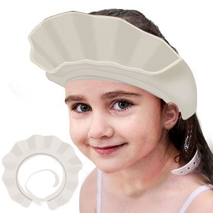 Picture of KOMIDK Baby Kids Shower Cap Shower Cap for Kids Shampoo Bath Bathing Hat Silicone Adjustable Washing Hair Shower Bathing Protection Bath Cap for Toddler, Baby, Kids, Children (White)