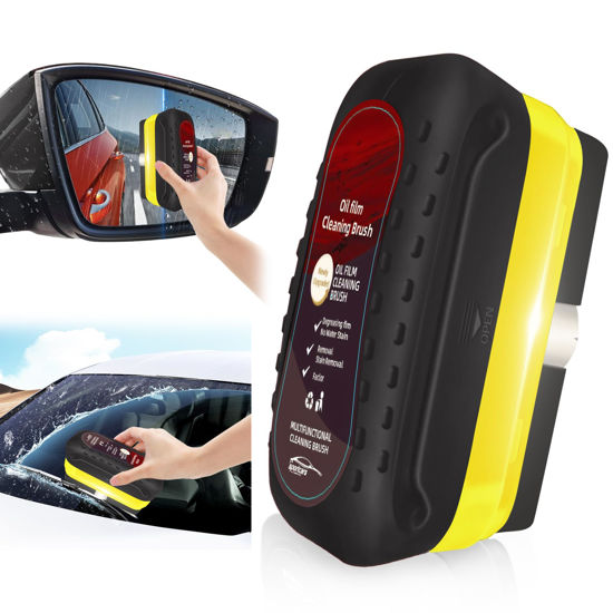 Picture of Automotive Oil Film Cleaning Brush with Reusable Foam Sprayer, Upgraded Antifog Glass Cleaning Board, Glass Oil Film Remover for Car Windows & Windshields, Versatile Car Glass Cleaner Brush (Black)